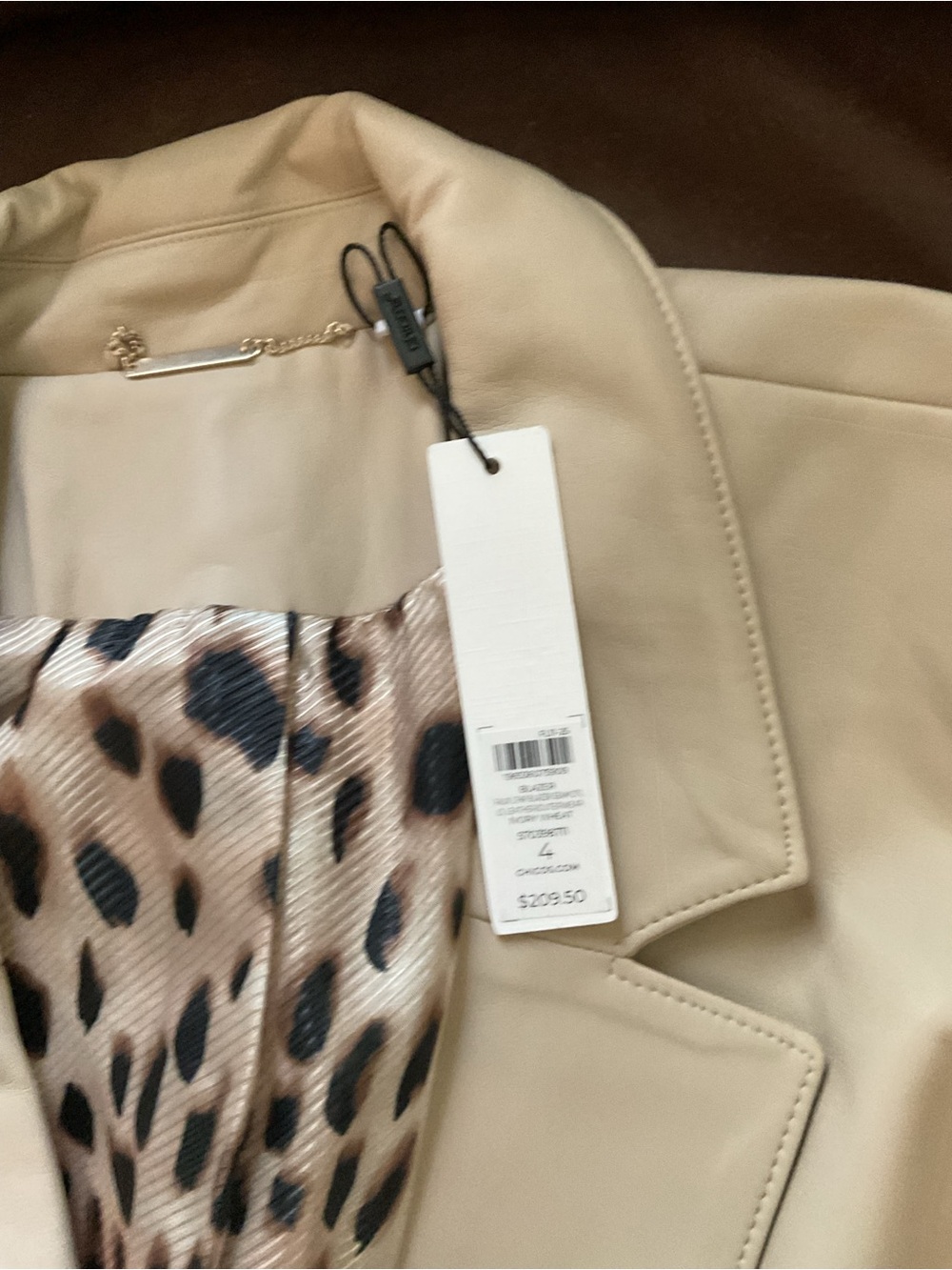 Chico's Cream Faux Leather Single-Button Blazer with Leopard Lining - Chico’s 4 - Picture 3 of 3
